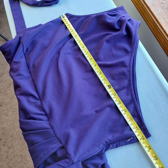 Yathon Purple One Shoulder Wrap Tie Dress XL jersey knit comfy cocktail midi - Picture 12 of 15
